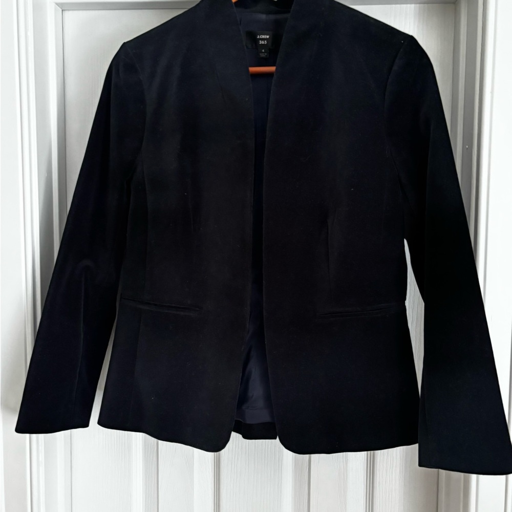J. Crew Black Velvet Open-Front Blazer